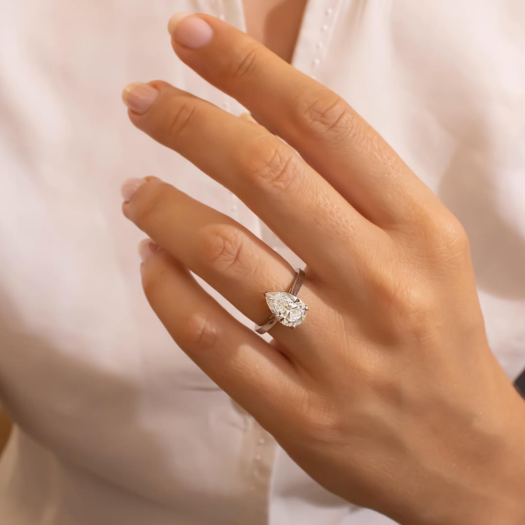 4.08CT Pear  Lab Grown Diamond Solitaire Style Engagement Ring