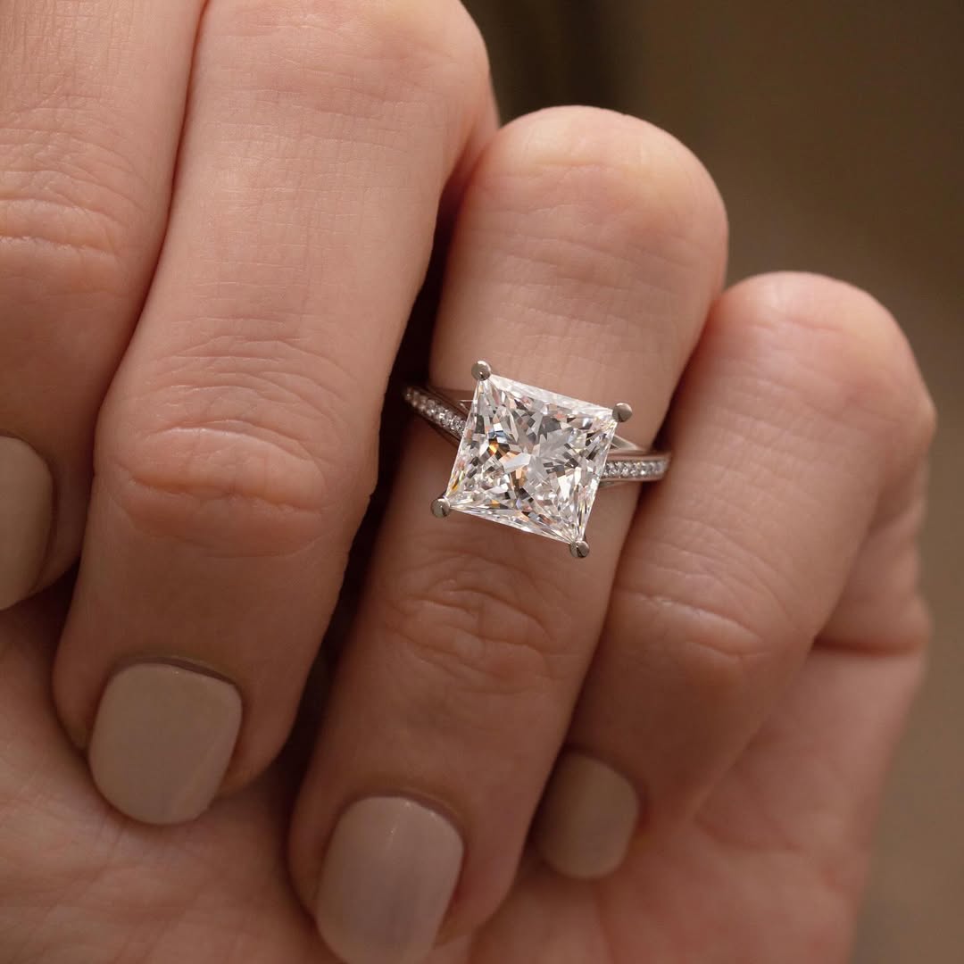 1.50-3.60 CT Princess  Lab Grown Diamond Pave Style Engagement Ring