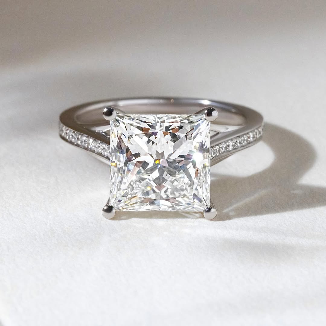 1.50-3.60 CT Princess  Lab Grown Diamond Pave Style Engagement Ring