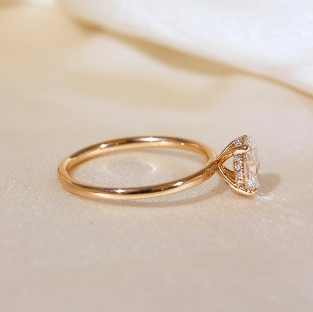 1.0CT Oval  Lab Grown Diamond Hidden Halo Style Engagement Ring