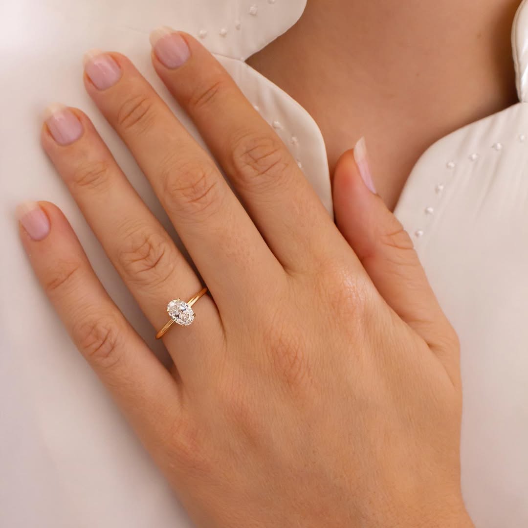 1.0CT Oval  Lab Grown Diamond Hidden Halo Style Engagement Ring