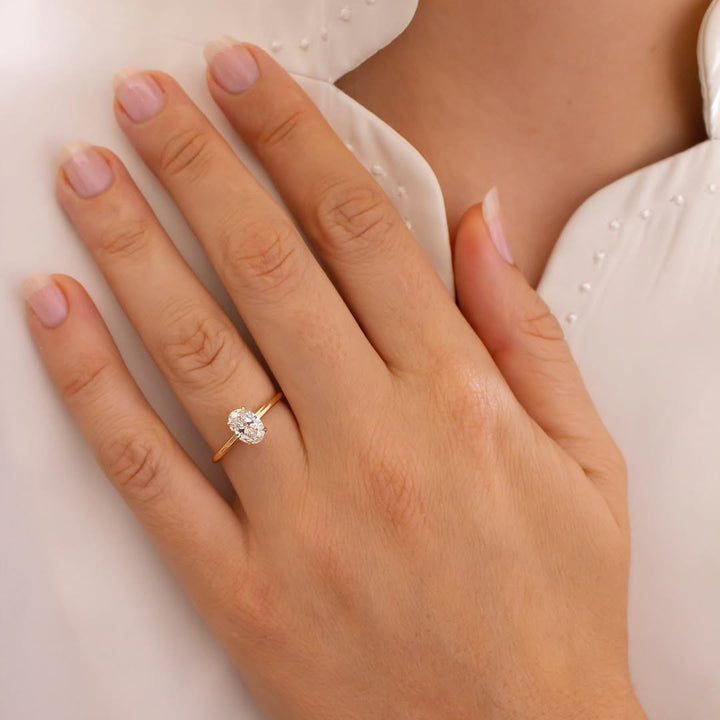 1.0CT Oval  Lab Grown Diamond Hidden Halo Style Engagement Ring