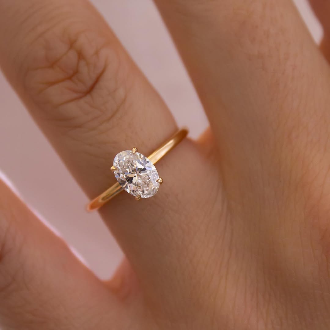 1.0CT Oval  Lab Grown Diamond Hidden Halo Style Engagement Ring