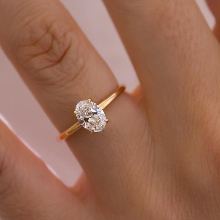 1.0CT Oval  Lab Grown Diamond Hidden Halo Style Engagement Ring