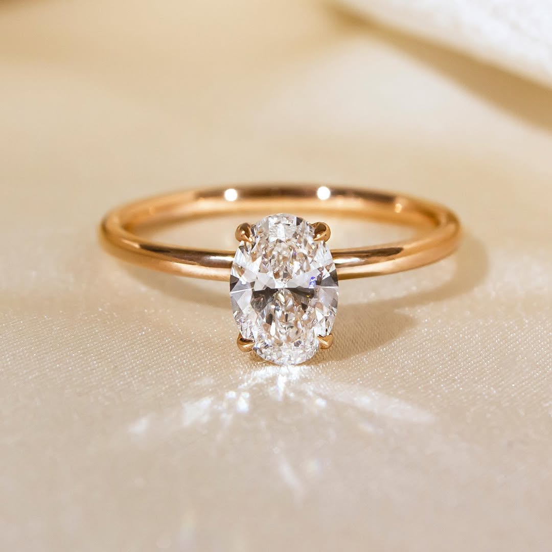 1.0CT Oval  Lab Grown Diamond Hidden Halo Style Engagement Ring