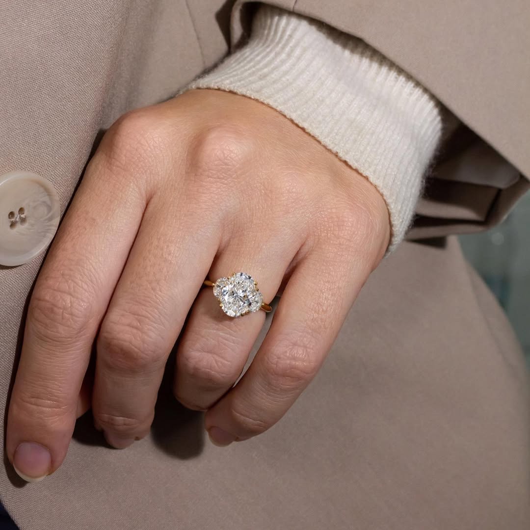 3.50CT Oval  Lab Grown Diamond Three Stone Style Engagement Ring