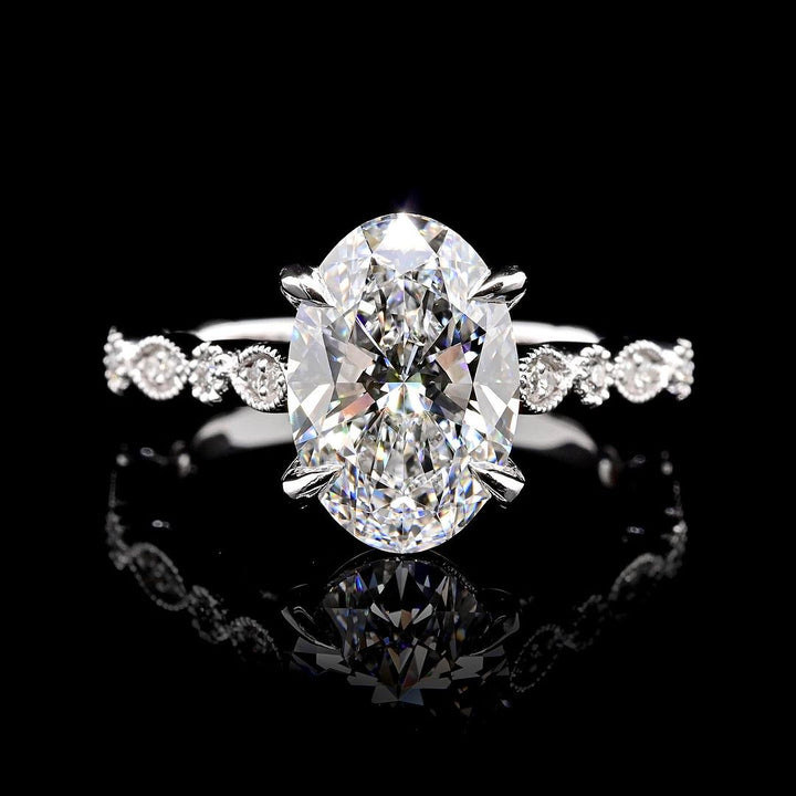 2.0ct-3.0ct Oval Cut Lab Grown Diamond Vintage Pave Engagement Ring