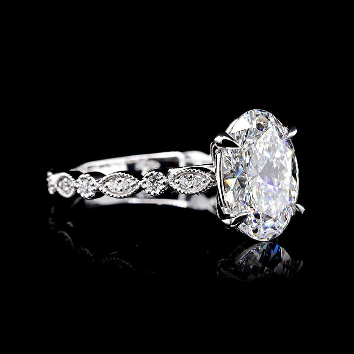 2.0ct-3.0ct Oval Cut Lab Grown Diamond Vintage Pave Engagement Ring