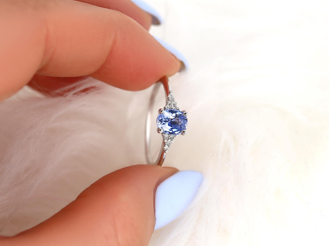 Sapphire Cluster Ring
Unique Bridal Jewelry
Oval Cut Engagement
Lab Created Sapphire
