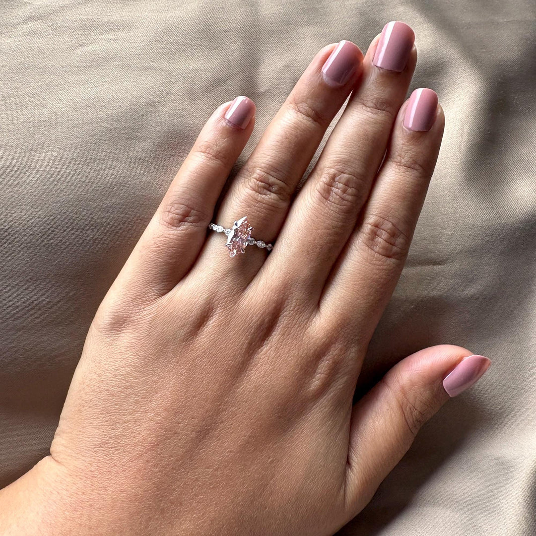 Pink Lab Grown Diamond RingMarquise Cut Lab Diamond Pave2.0 Carat Pink Marquise RingPink Marquise Diamond Pave BandLab Created Pink Marquise DiamondFancy Pink Marquise Cut Ring