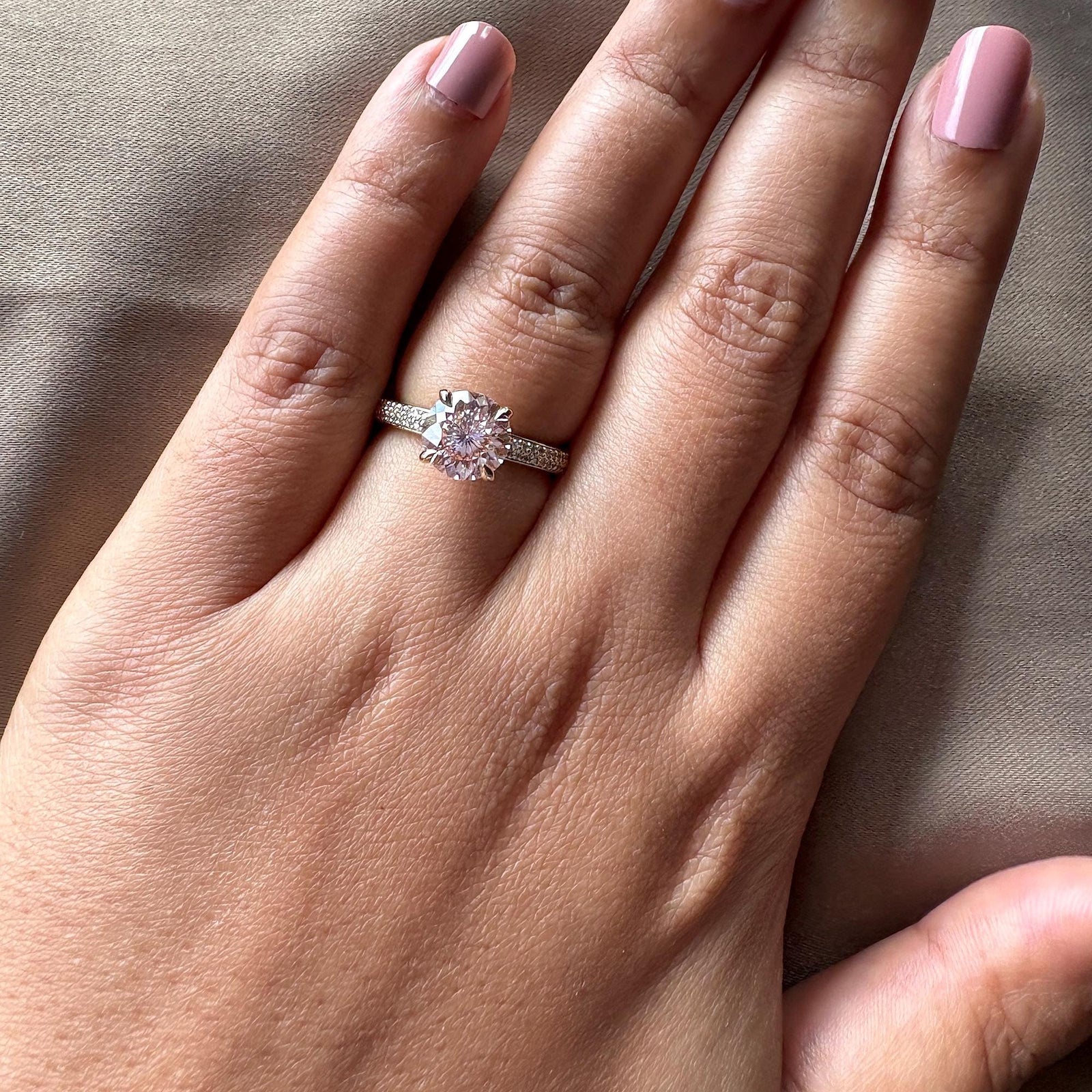 2.50 Carat Portuguese Round RingPink Diamond Pave Engagement RingFancy Pink Portuguese Cut Diamond