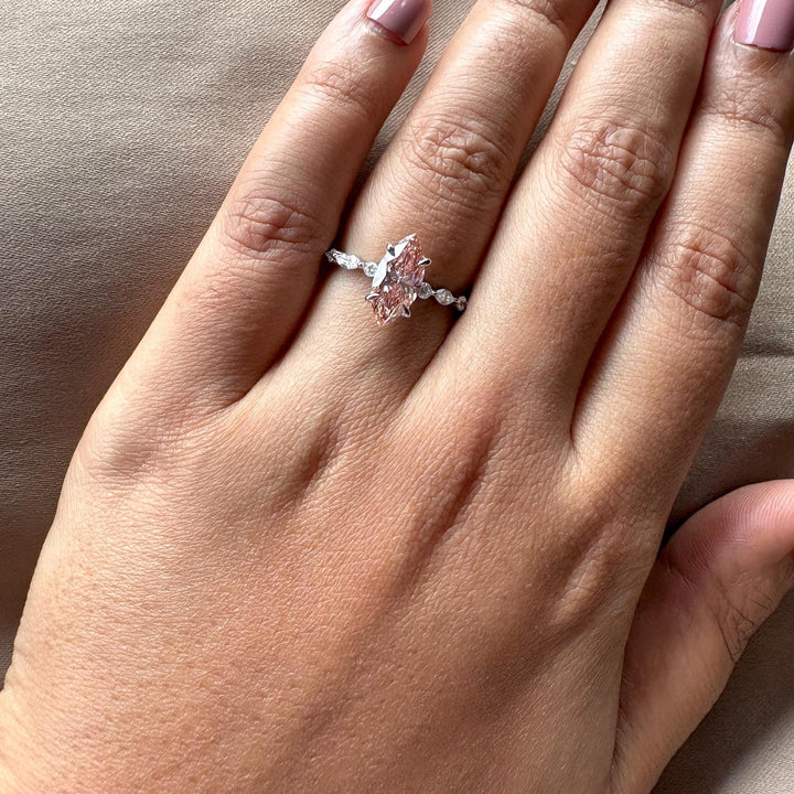 Pink Marquise Cut Bridal Ring2.0 Carat Pink Marquise JewelryPink Marquise Statement RingPave Set Pink Lab Diamond2.0CT Pink Marquise Diamond BandFancy Vivid Pink Marquise DiamondElongated Marquise Pink Diamond2.0 Carat Pink Pave Engagement Ring