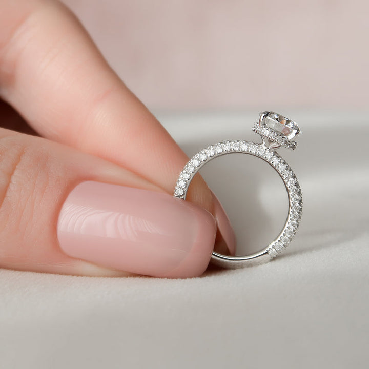 Unique hidden halo rings for women, Hidden halo oval cut engagement rings, 