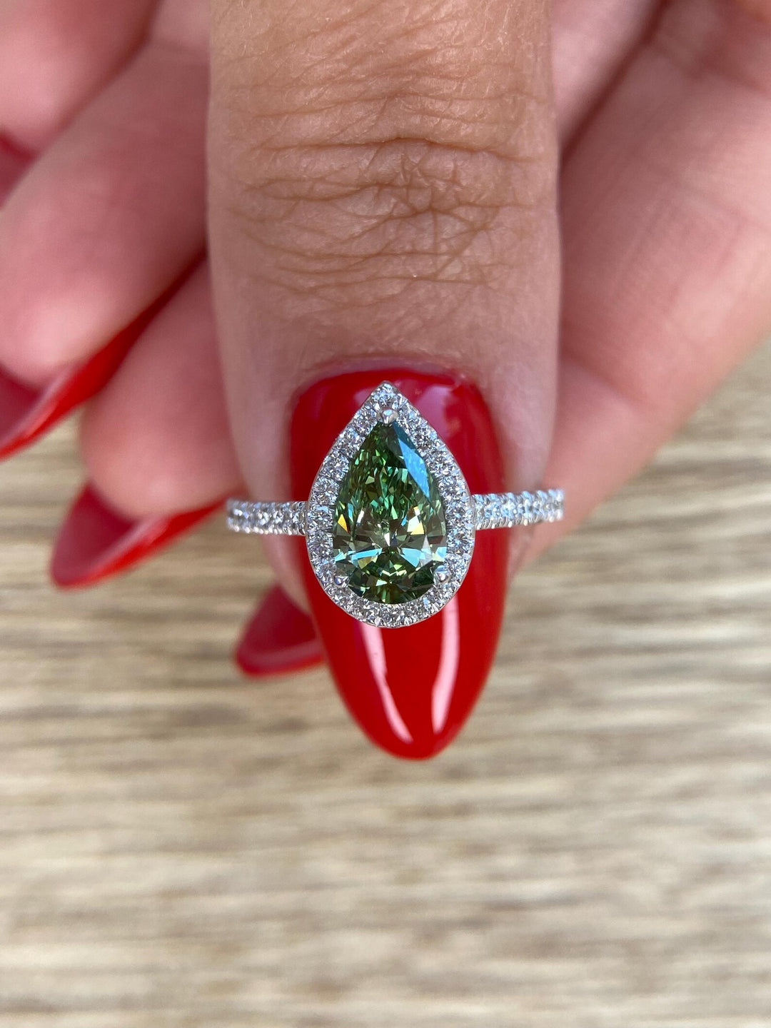 IGI Certified Green Lab Diamond HaloSustainable Green Pear Diamond RingPear Cut Green Diamond Cathedral Halo1ct Vivid Green Pear Diamond Price