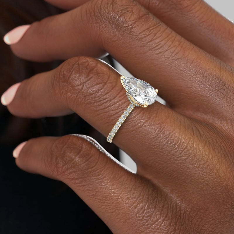 Pear sustainable diamond ring, Pear conflict-free diamond ring, Pear lab-grown diamond ring, Pear natural diamond ring, 