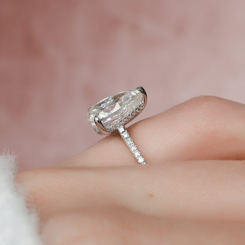 Pear side stone diamond ring, Pear cathedral diamond ring, Pear bezel diamond ring,