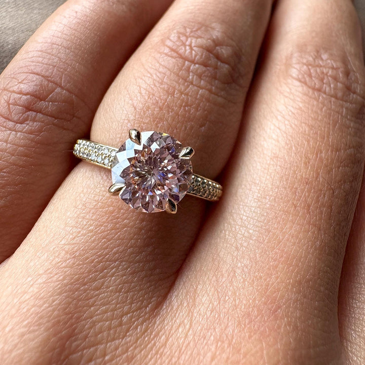 2.50CT Pink Lab Diamond JewelryPortuguese Cut Round Engagement RingLab Created Pink Portuguese Diamond2.50 Carat Pink Pave Diamond RingPink Round Portuguese Cut Ring