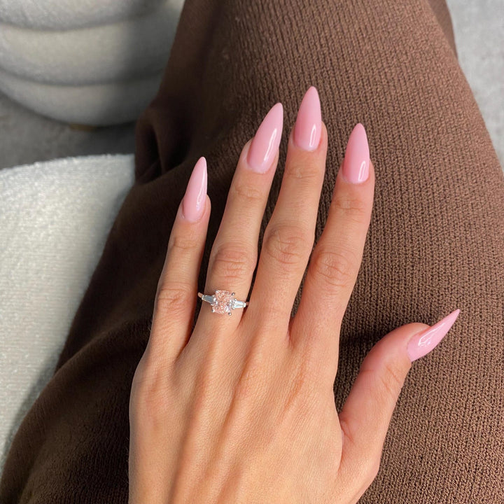 Cushion Cut Fancy Color Diamond RingRomantic Pink Cushion Three StoneUnique Vivid Pink Diamond Ring Styles