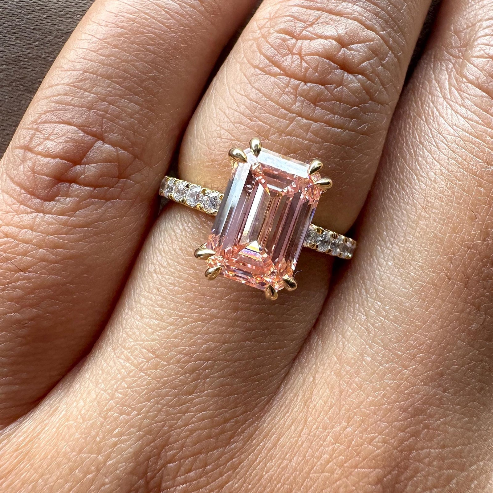 3.0CT Emerald Cut Engagement RingPink Lab Grown Diamond RingEmerald Cut Pink Lab Diamond