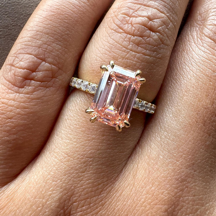 3.0CT Emerald Cut Engagement RingPink Lab Grown Diamond RingEmerald Cut Pink Lab Diamond