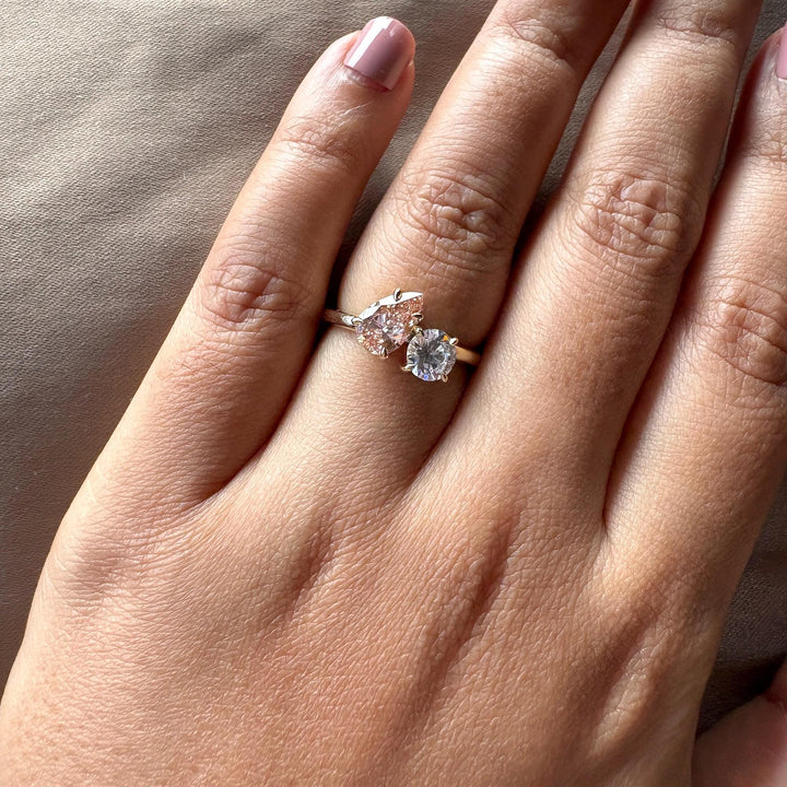 Toi et Moi Lab Grown Diamond RingPink and White Diamond You and Me RingTwo Stone Pink Diamond Engagement RingPink Pear Lab Diamond Toi et MoiLab Created Toi et Moi Ring Pink