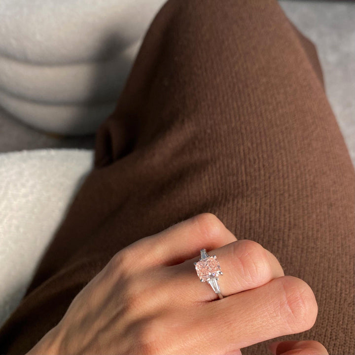 Sustainable 2ct Pink Diamond RingThree Stone Cushion Cut Pink DiamondPlatinum Pink Cushion Engagement Ring2 Carat Vivid Pink Diamond Trilogy Ring