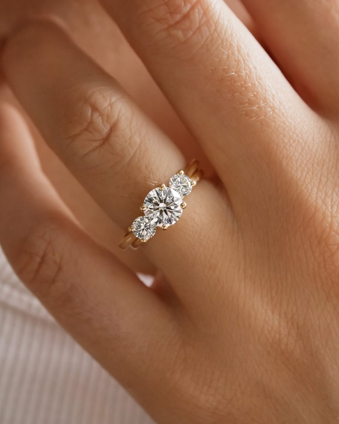 1.20CT Round  Lab Grown Diamond Three Stone Style Engagement Ring