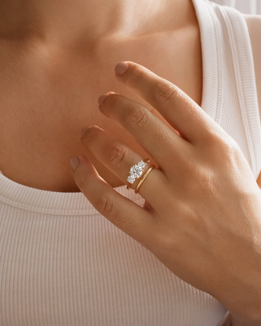 1.20CT Round  Lab Grown Diamond Three Stone Style Engagement Ring