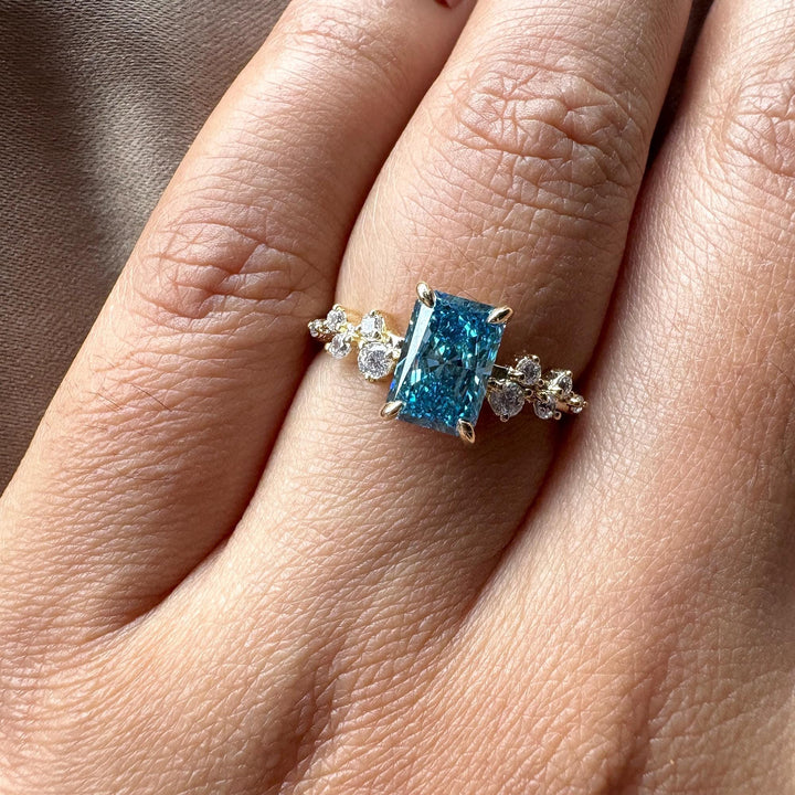 Blue Radiant Diamond Engagement RingZig Zag Pave BandLab Grown Blue Diamond2.0CT Blue Diamond Engagement Ring
