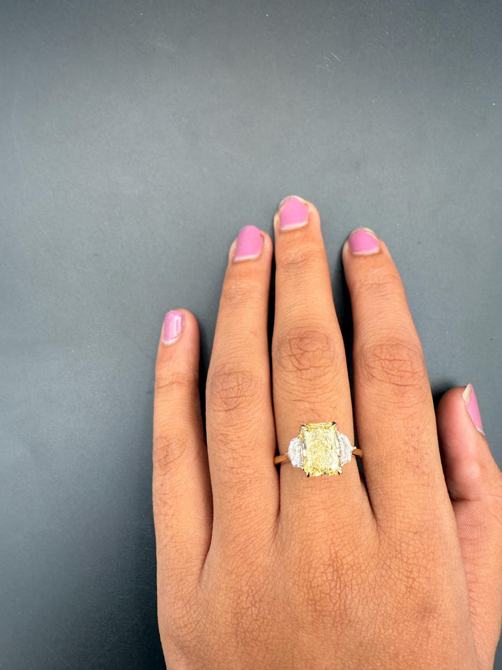 14k Gold Yellow Radiant Diamond RingLarge Yellow Radiant Cut Engagement RingEthical 3ct Yellow Diamond Ring