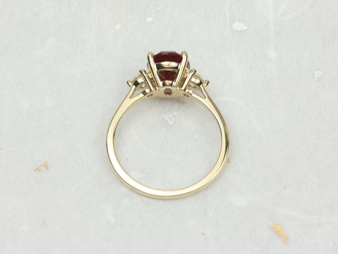 3.0CT Ruby Oval Lab Grown Three Stone Diamond Engagement Ring