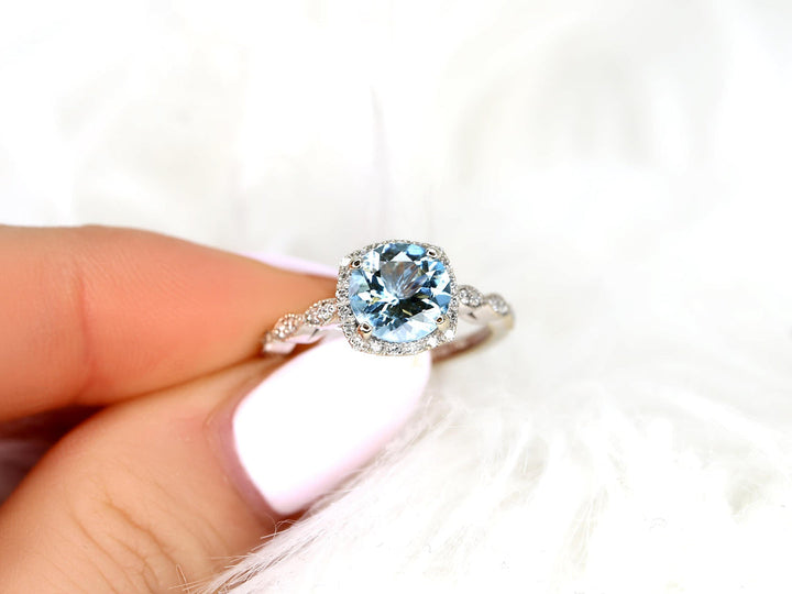 Cushion Halo Setting
Unique Engagement Ring
1.5 Carat Aquamarine
Lab Created Diamond
