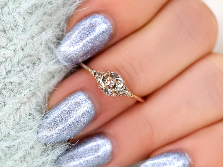 Peach Champagne Ring
Unique Engagement Ring
1.5 Carat Sapphire
Lab Created Sapphire
