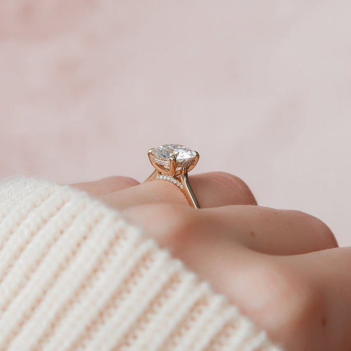 Round pave engagement ring, Round vintage engagement ring, Round classic engagement ring, 