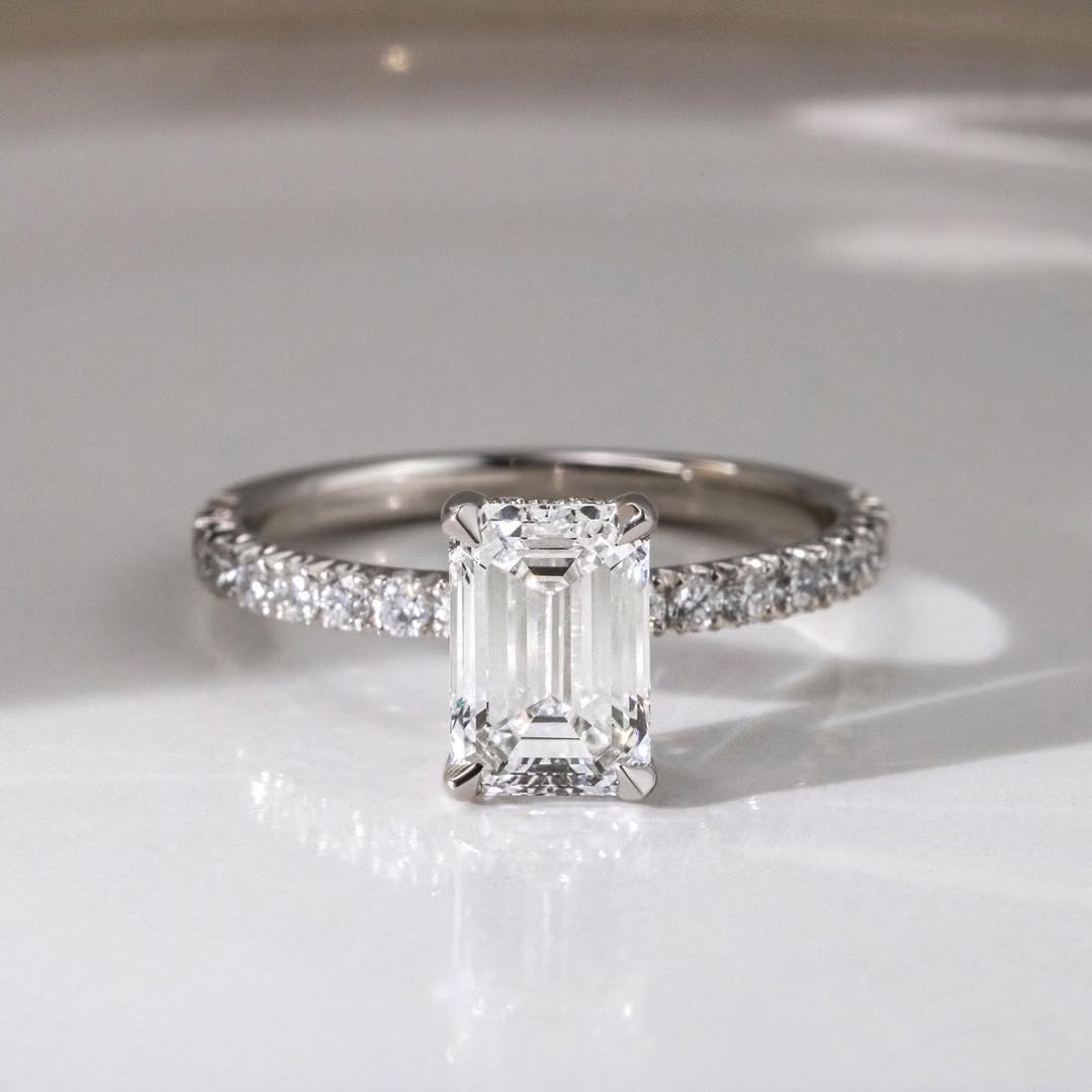 2.70CT Emerald  Lab Grown Diamond Pave Style Engagement Ring