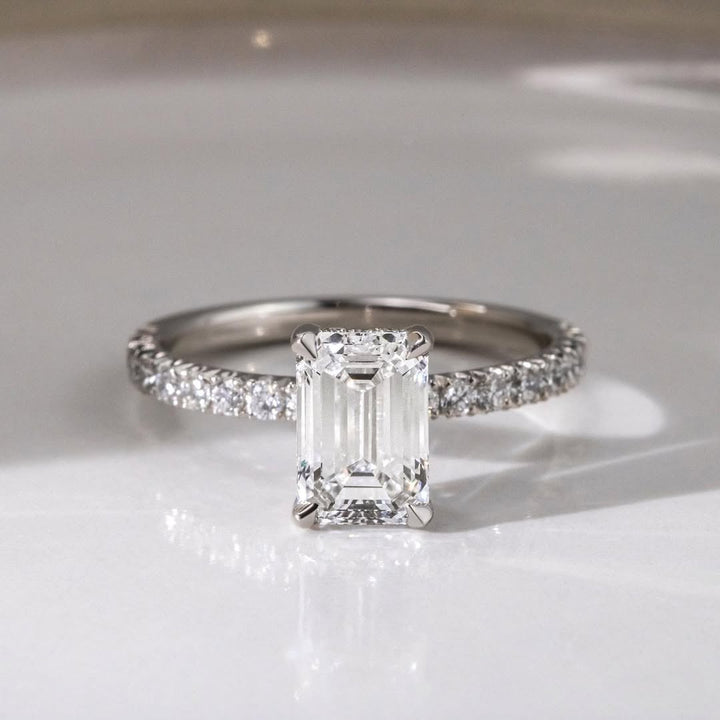 2.70CT Emerald  Lab Grown Diamond Pave Style Engagement Ring