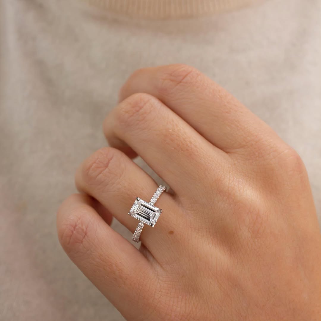 2.70CT Emerald  Lab Grown Diamond Pave Style Engagement Ring