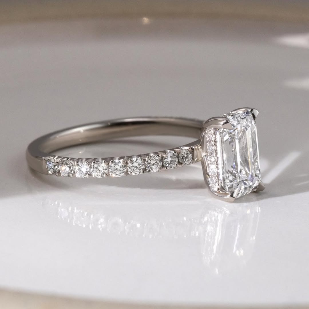 2.70CT Emerald  Lab Grown Diamond Pave Style Engagement Ring