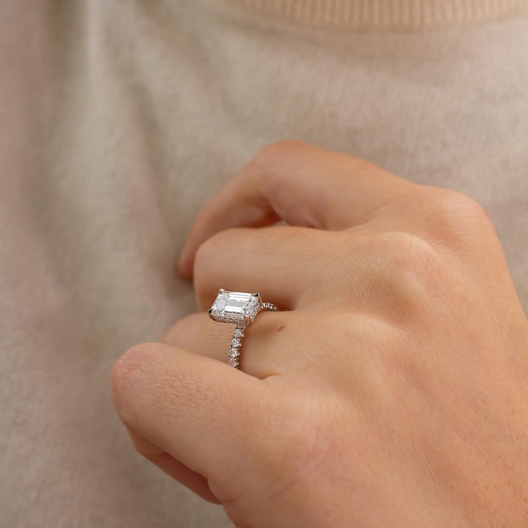 2.70CT Emerald  Lab Grown Diamond Pave Style Engagement Ring