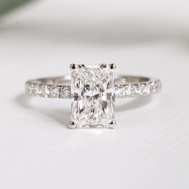1.0-3.0 CT Radiant  Lab Grown Diamond Pave Style Engagement Ring