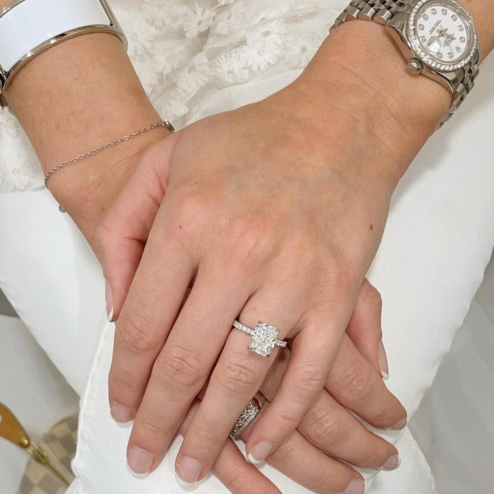 1.0-3.0 CT Radiant  Lab Grown Diamond Pave Style Engagement Ring