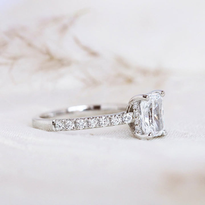 1.0-3.0 CT Radiant  Lab Grown Diamond Pave Style Engagement Ring