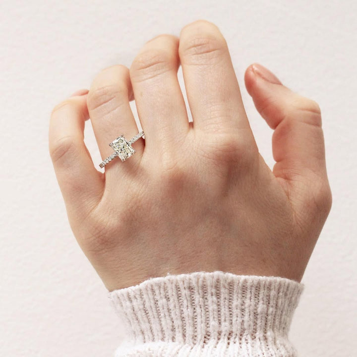 1.0-3.0 CT Radiant  Lab Grown Diamond Pave Style Engagement Ring