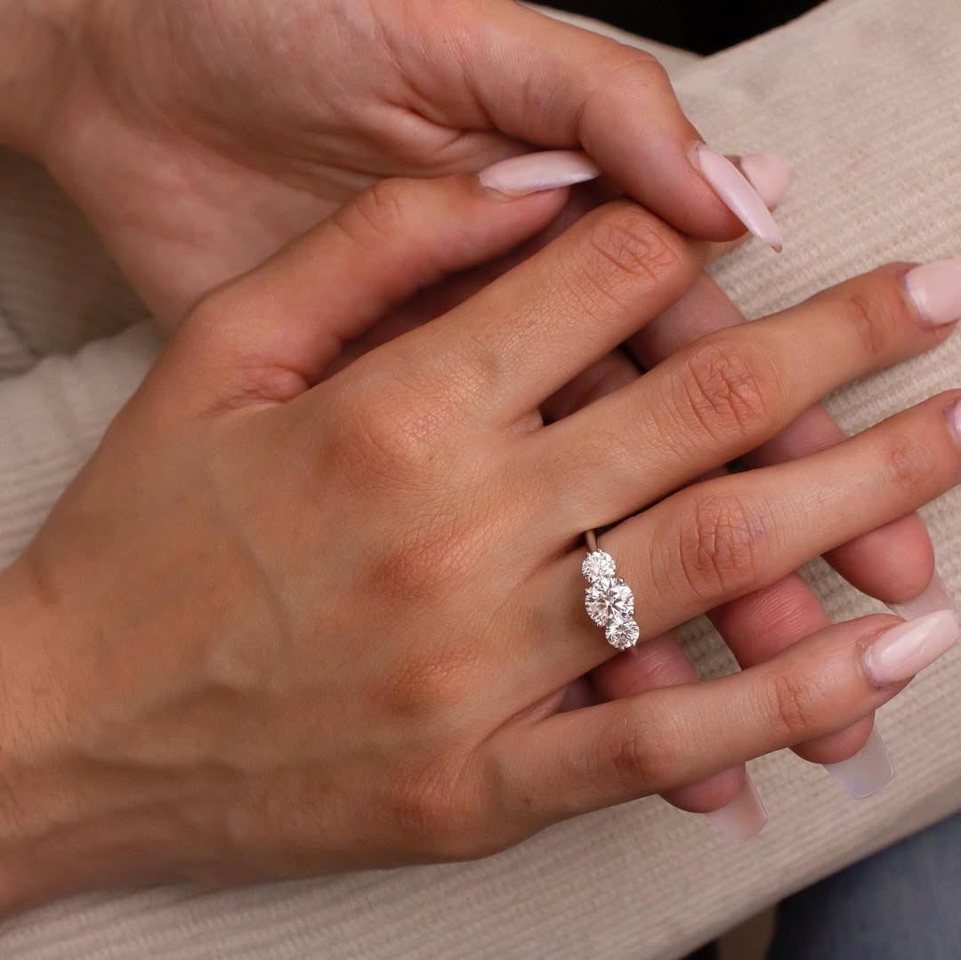 2.0CT Round  Lab Grown Diamond Three Stone Style Engagement Ring