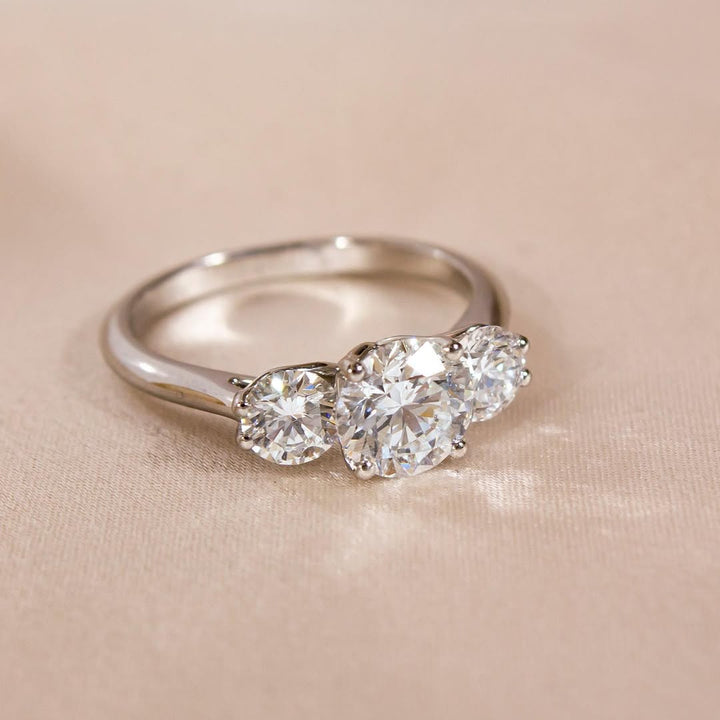 2.0CT Round  Lab Grown Diamond Three Stone Style Engagement Ring