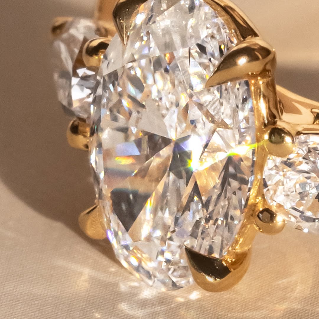 1.30-3.50 CT Oval  Lab Grown Diamond Three Stone Style Engagement Ring