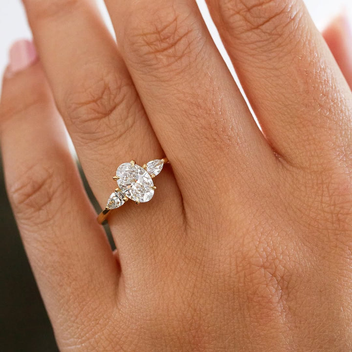 1.30-3.50 CT Oval  Lab Grown Diamond Three Stone Style Engagement Ring