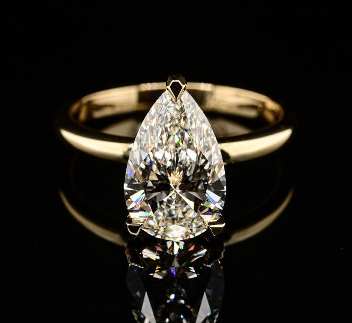 2.0ct-3.0ct Pear Cut Lab Grown Solitaire Diamond Engagement Ring