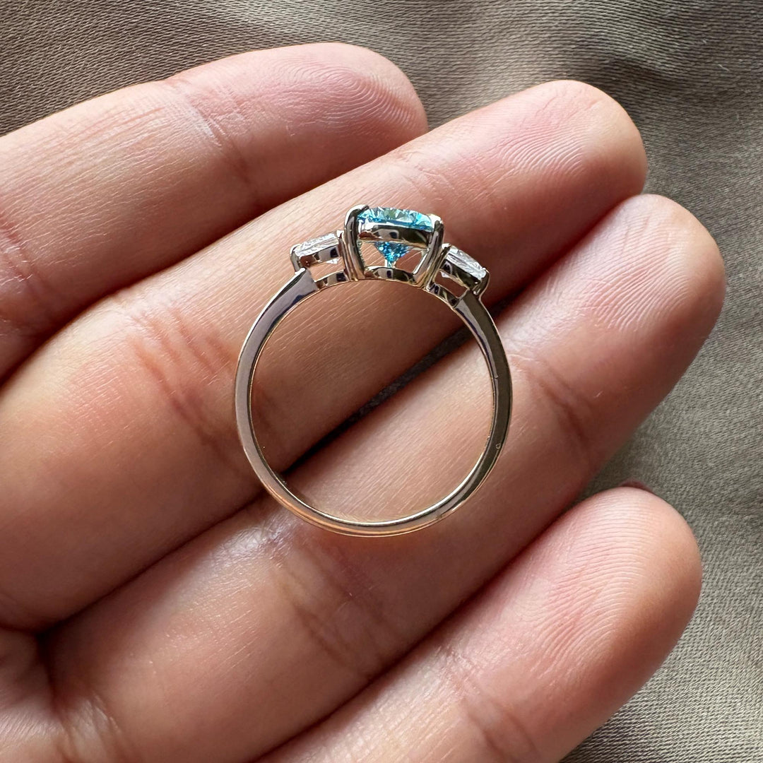 Fancy Vivid Blue Pear Diamond Ring1.50ct Teal Blue Diamond TrilogyBlue Pear Diamond Wedding Ring