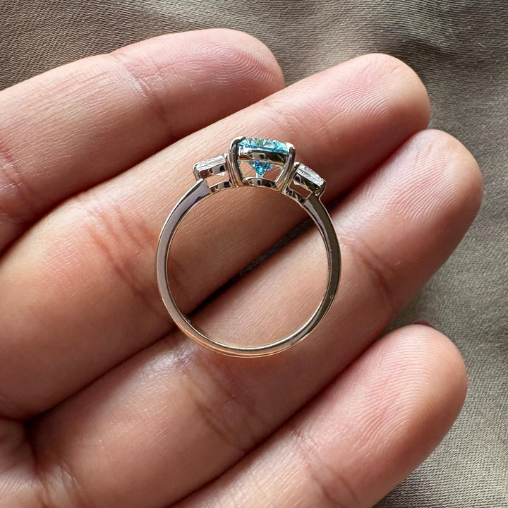 Fancy Vivid Blue Pear Diamond Ring1.50ct Teal Blue Diamond TrilogyBlue Pear Diamond Wedding Ring